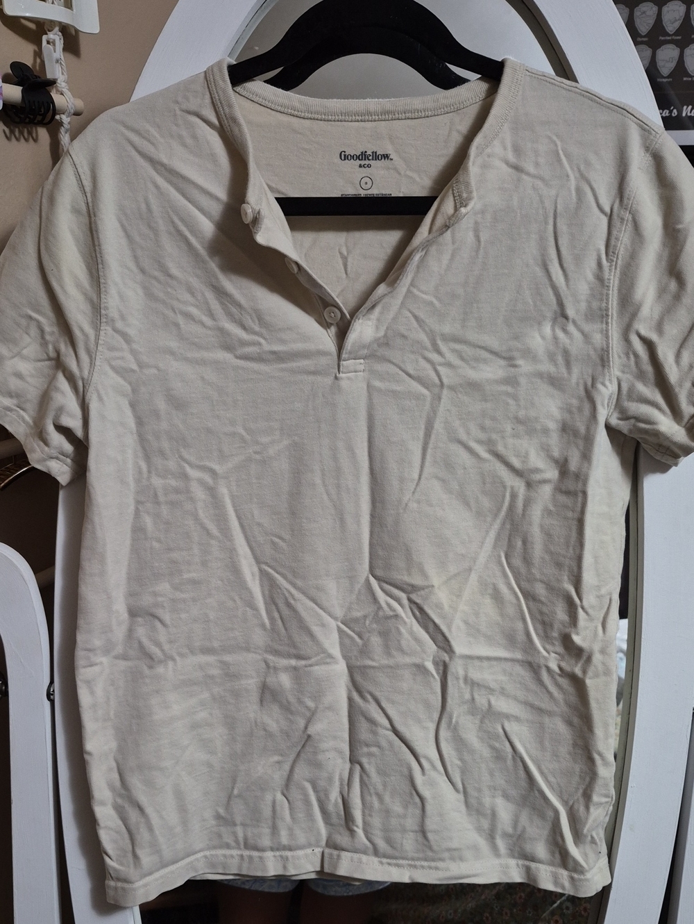 Goodfellow & Co Cream Short-Sleeve Henley Tee